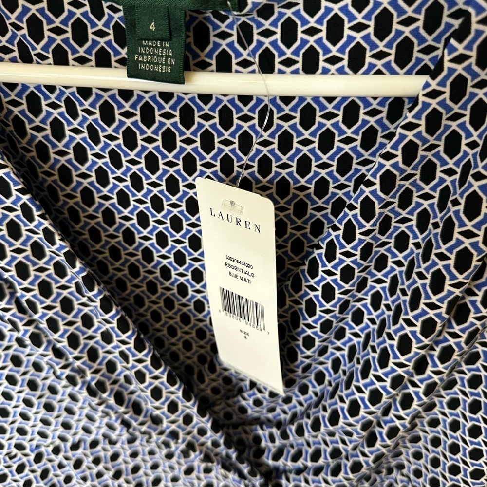 Lauren Ralph Lauren blue essentials geometric V neck dress women’s size 4 - Picture 14 of 14